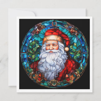 MAKOM1000- Stained Glass Santa Holiday Card