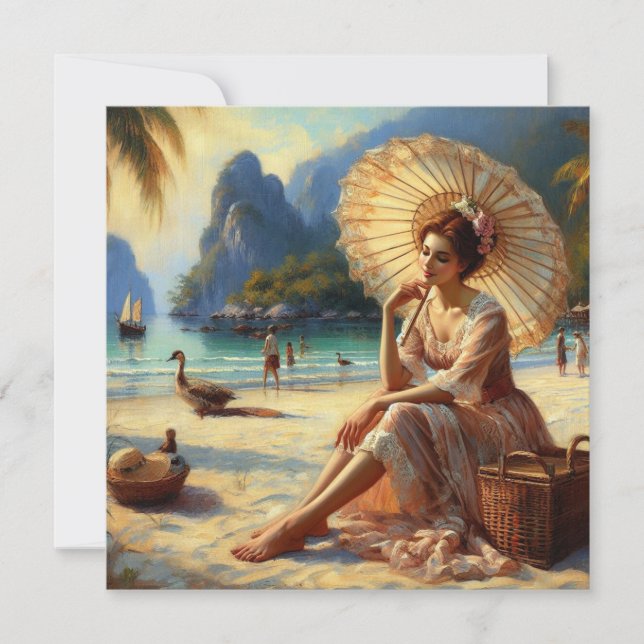 MAKOM1000- VINTAGE LADY ART HOLIDAY CARD (Front)