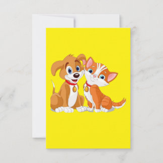 MAKOM ART- Cute dog with cat  illustration Thank Y Thank You Card