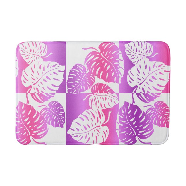 Makua Monstera Tropical Hawaiian Striped Blend Bath Mat (Front)