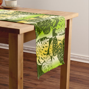 Makua Monstera Tropical Hawaiian Striped Blend Short Table Runner