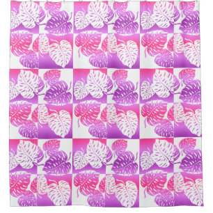 Makua Monstera Tropical Hawaiian Striped Blend Shower Curtain