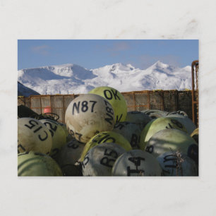 Makushin Mountains Behind Crabpots and Buoys Postcard