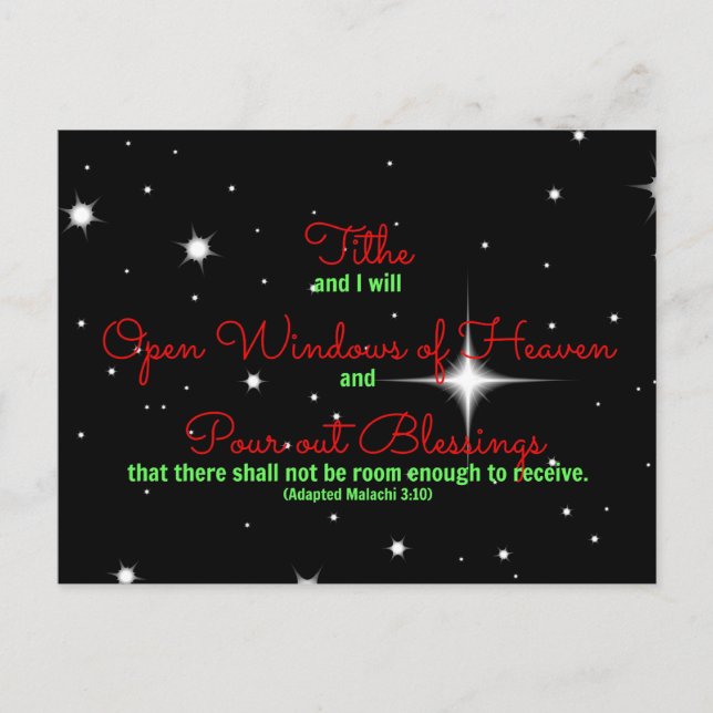 Malachi Bible verse Tithe and I will open the Postcard (Front)