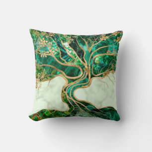 Malachite and Abalone Tree of life abstract Cushion