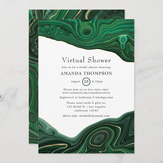 Malachite and Gold Strata Agate Virtual Shower Invitation (Front/Back)