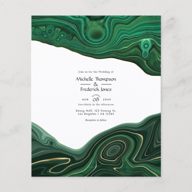 Malachite and Gold Strata Agate Wedding Invitation Flyer (Front)