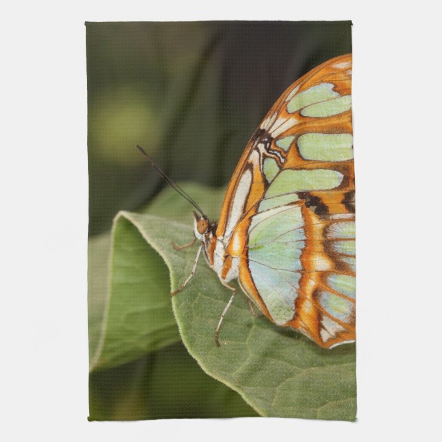 Malachite Butterfly Perched on a leaf Tea Towel (Vertical)