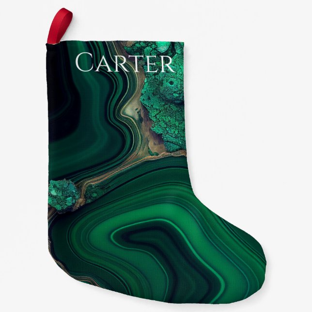 Malachite Cu6CO3(OH)2 Small Christmas Stocking (Front)