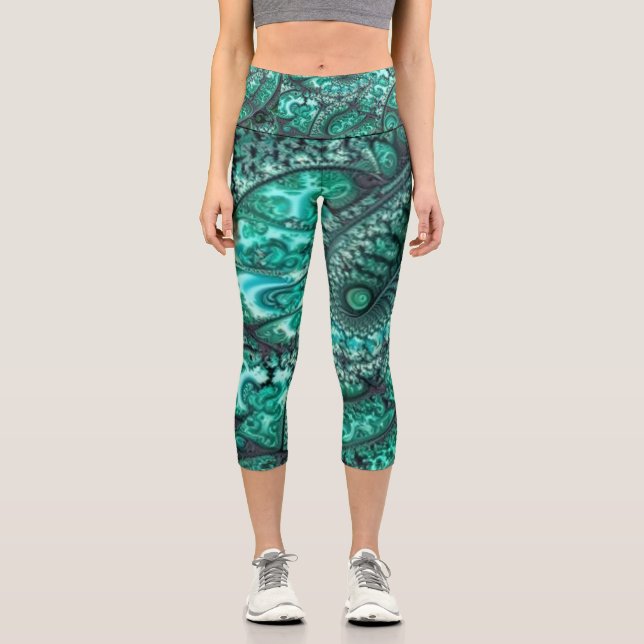 Malachite Fractal5 Capri Leggings (Front)