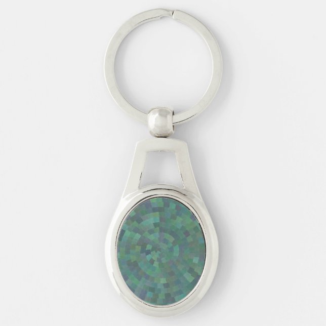 Malachite Green Geometric Retro Pattern Key Ring (Front)