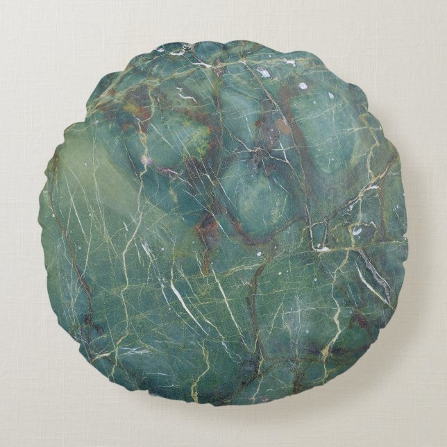 Malachite Green Marble Detailed Texture Round Cushion (Front)