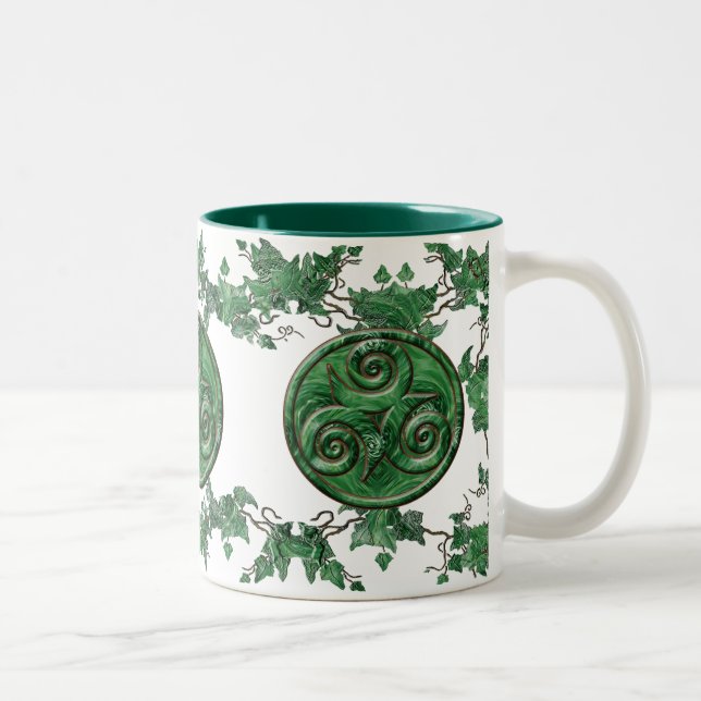 Malachite Ivy Triskel Two-Tone Coffee Mug (Right)