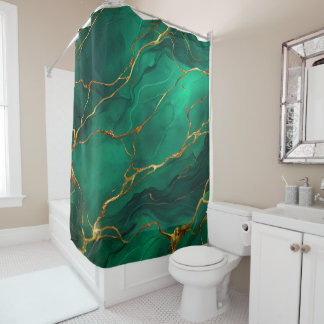 Malachite Marble Pattern with Gold Veins Shower Curtain
