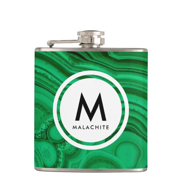 Malachite Mineral Monogram Hip Flask (Front)