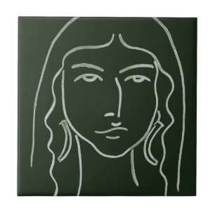 Malachite Portrait with Long Hair Ceramic Tile