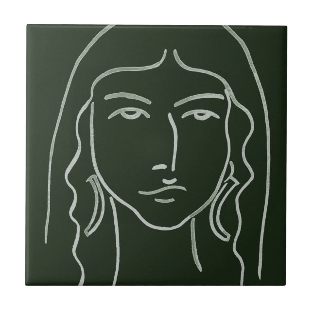Malachite Portrait with Long Hair Ceramic Tile (Front)