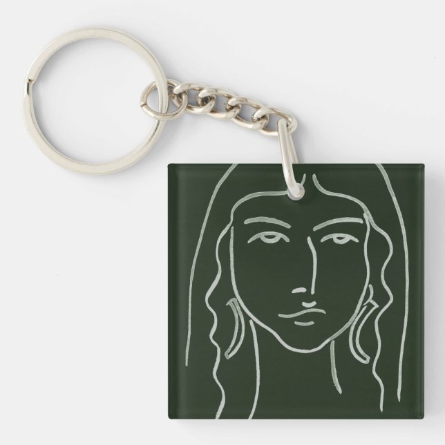 Malachite Portrait with Long Hair Key Ring (Front)