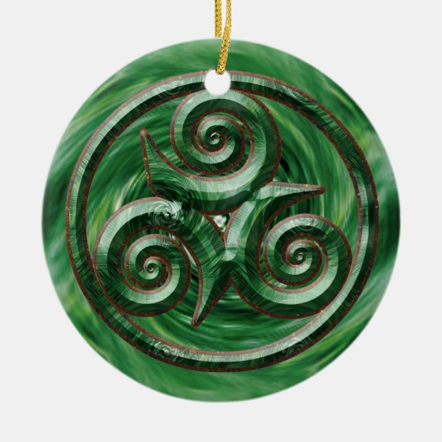 Malachite Triskel Ceramic Tree Decoration (Front)