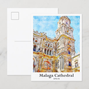 Malaga Cathedral Spain Travel Watercolor Postcard