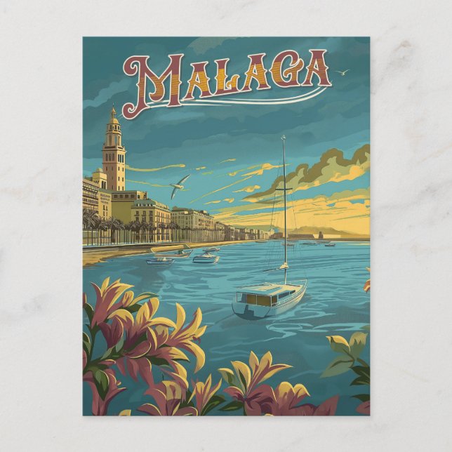 Malaga in Retro Charm - Vintage Travel Postcard (Front)