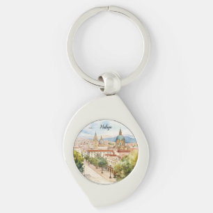 Malaga Spain Architecture Watercolor Key Ring