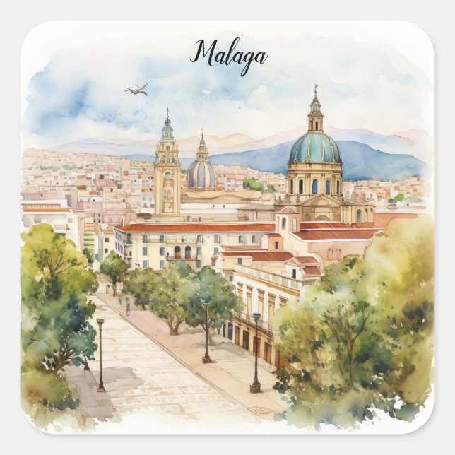 Malaga Spain Architecture Watercolor Square Sticker (Front)
