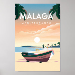 Malaga spain city travel poster
