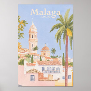 Malaga Spain Gouache Paint Illustration Travel Poster