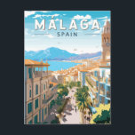 Malaga Spain Travel Art Vintage Postcard<br><div class="desc">Málaga retro vector travel design. Nestled along the sun-kissed shores of southern Spain,  Malaga beckons travelers with its captivating blend of rich history,  vibrant culture,  and breathtaking natural beauty.</div>