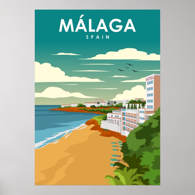 Malaga Spain Vintage Minimal Retro Travel Poster (Front)