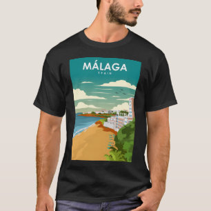 Malaga Spain Vintage Minimal Retro Travel Poster T-Shirt