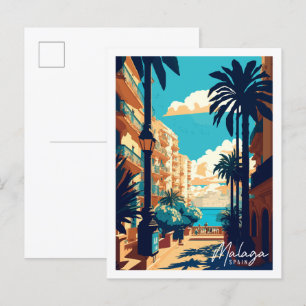 Malaga Spain vintage travel illustration Postcard