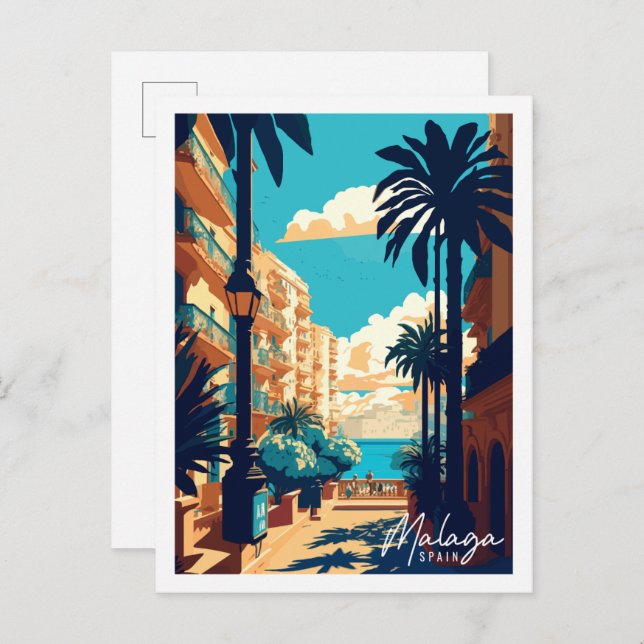 Malaga Spain vintage travel illustration Postcard (Front/Back)