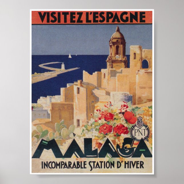 Malaga Spain Vintage Travel Poster (Front)