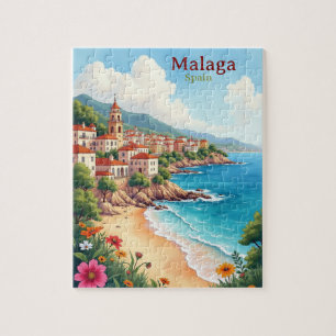 Malaga Spain Watercolor Painting Travel watercolo Jigsaw Puzzle