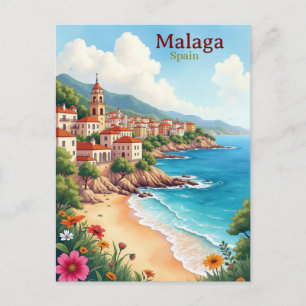Malaga Spain Watercolor Painting Travel  watercolo Postcard