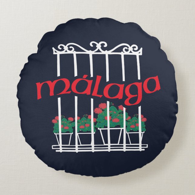 Malaga, window with flowers round cushion (Front)