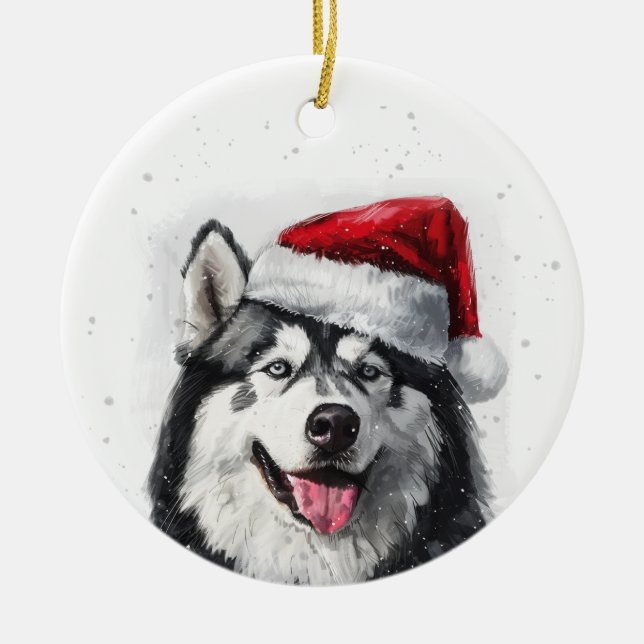 Malamute Dog Christmas Personalized Ceramic Ornament (Front)