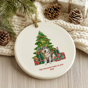 Malamute Dog Family Christmas Ceramic Ornament