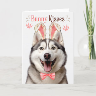 Malamute Dog in Bunny Ears for Easter Holiday Card