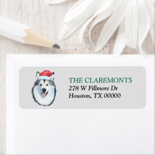 Malamute Santa Hat Return Address Label