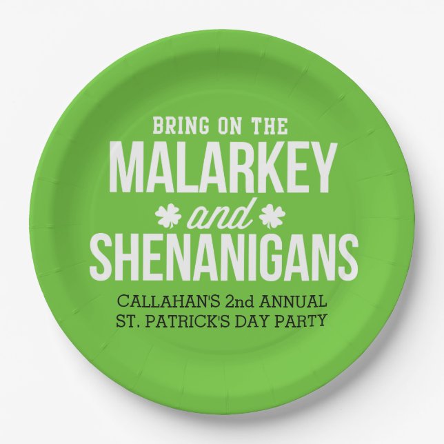 Malarkey & Shenanigans Custom Paper Plates (Front)