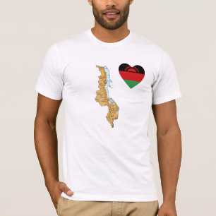 Malawi Flag Heart and Map T-Shirt