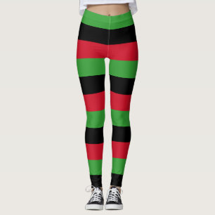 Malawi National Flag Colours Horizontal Striped Leggings