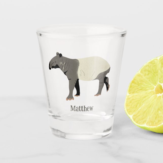 Malayan or Asian Tapir Illustrated Personalised Shot Glass (Front)