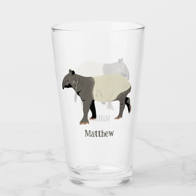 Malayan Tapir Illustrated Personalised Glass (Front)