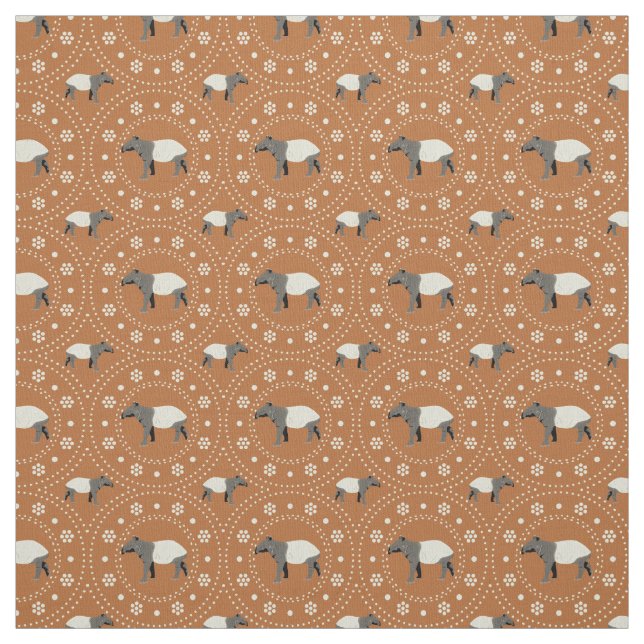 Malayan Tapirs Animal Patterned Cinnamon Orange Fabric (Swatch)