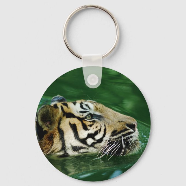 Malayan Tiger Swimming Headshot Key Ring (Front)