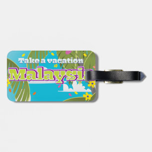 Malaysia cartoon travel poster art. luggage tag